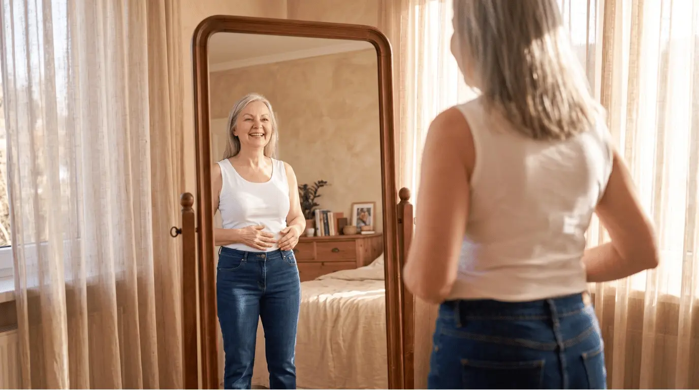 Frau im Spiegel mit Jeans
