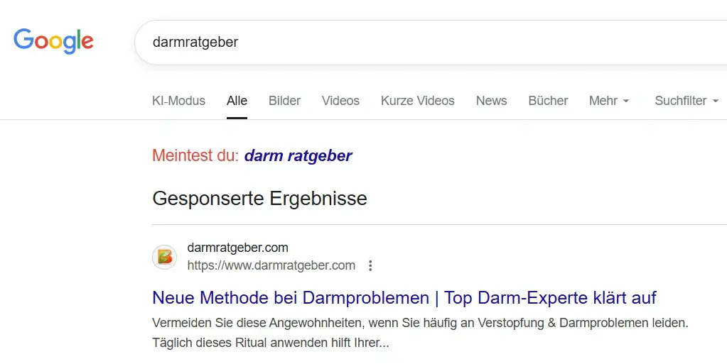 Google-Suche nach Darmratgeber